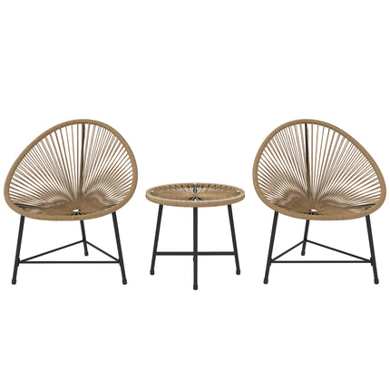 3 Pieces Rattan Bistro Set with Acapulco Chairs and Glass Top Table for Outdoor Patio Balcony - Natural