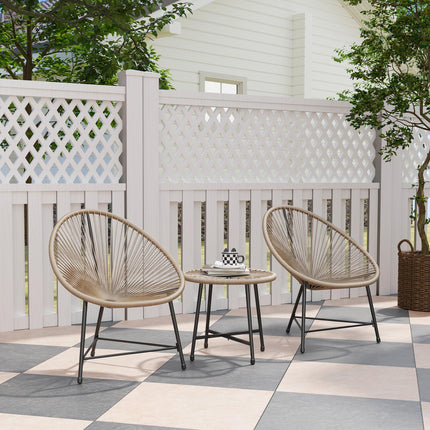 3 Pieces Rattan Bistro Set with Acapulco Chairs and Glass Top Table for Outdoor Patio Balcony - Natural