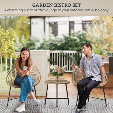 3 Pieces Rattan Bistro Set with Acapulco Chairs and Glass Top Table for Outdoor Patio Balcony - Natural