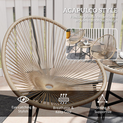 3 Pieces Rattan Bistro Set with Acapulco Chairs and Glass Top Table for Outdoor Patio Balcony - Natural