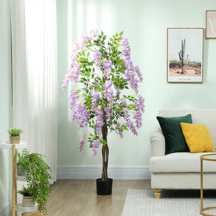 180cm Ficus Artificial Tree, Fake Wisteria Tree in Nursery Pot, Indoor Greenery