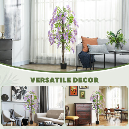 180cm Ficus Artificial Tree, Fake Wisteria Tree in Nursery Pot, Indoor Greenery