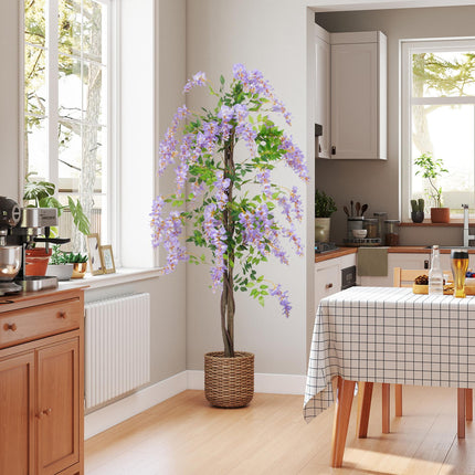 180cm Ficus Artificial Tree, Fake Wisteria Tree in Nursery Pot, Indoor Greenery