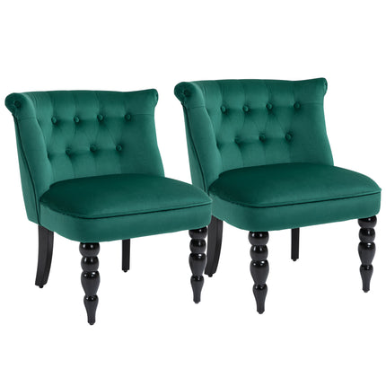 Velvet Accent Chair Set of 2, Button Tufted Wingback Chair with Rubber Wood Legs