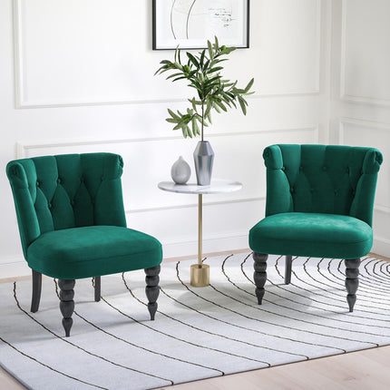 Velvet Accent Chair Set of 2, Button Tufted Wingback Chair with Rubber Wood Legs