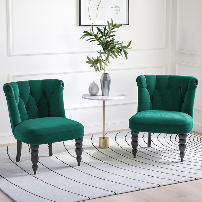 Velvet Accent Chair Set of 2, Button Tufted Wingback Chair with Rubber Wood Legs