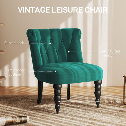 Velvet Accent Chair Set of 2, Button Tufted Wingback Chair with Rubber Wood Legs