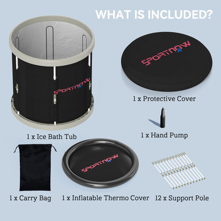 210L Portable Ice Bath Tub with Lid, Cover & Carry Bag for Athletes - Black