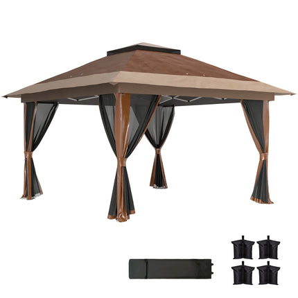 3.6m Pop-Up Gazebo with UPF50+ Canopy & Mesh Lining - Brown