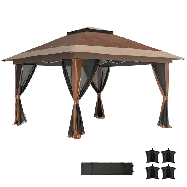 3.6m Pop-Up Gazebo with UPF50+ Canopy & Mesh Lining - Brown