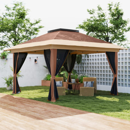 3.6m Pop-Up Gazebo with UPF50+ Canopy & Mesh Lining - Brown