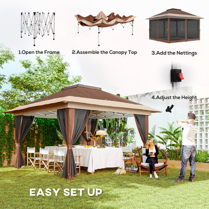 3.6m Pop-Up Gazebo with UPF50+ Canopy & Mesh Lining - Brown