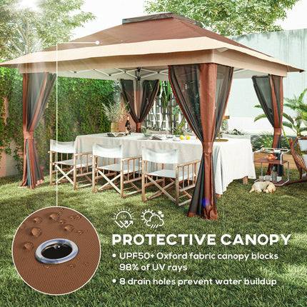 3.6m Pop-Up Gazebo with UPF50+ Canopy & Mesh Lining - Brown