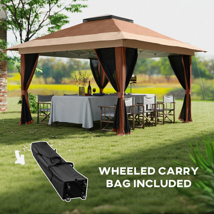 3.6m Pop-Up Gazebo with UPF50+ Canopy & Mesh Lining - Brown