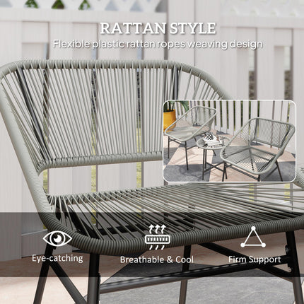 3 Piece Light Grey Rattan Bistro Set with Cushions and Glass Table