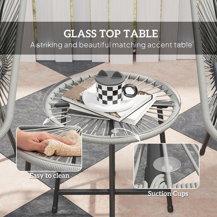 3 Piece Light Grey Rattan Bistro Set with Cushions and Glass Table