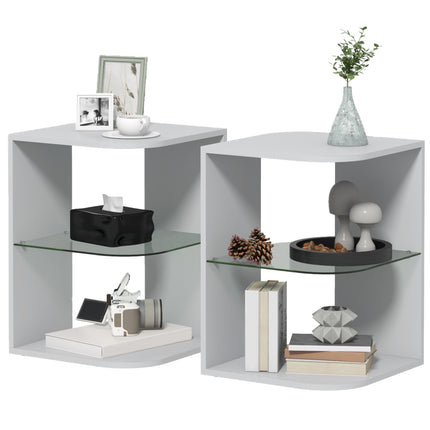 Modern Side Table Set of 2, Three Layer Bedside Table Nightstand with 2 Storage