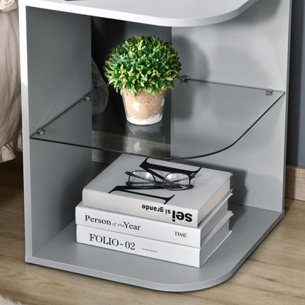 Modern Side Table Set of 2, Three Layer Bedside Table Nightstand with 2 Storage
