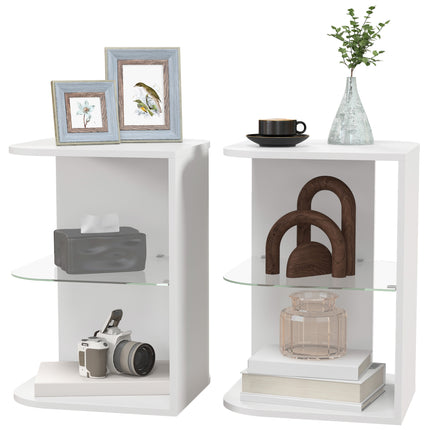 Modern Side Table Set of 2, Three Layer Bedside Table Nightstand with 2 Storage