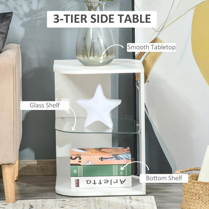 Modern Side Table Set of 2, Three Layer Bedside Table Nightstand with 2 Storage