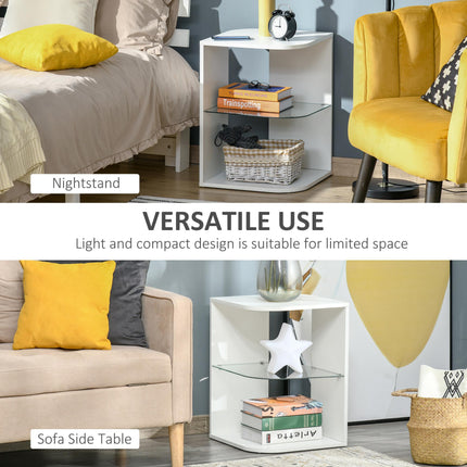 Modern Side Table Set of 2, Three Layer Bedside Table Nightstand with 2 Storage