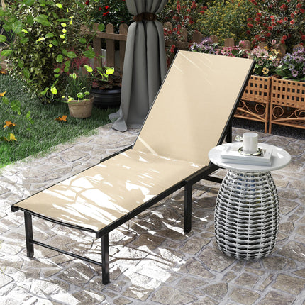 5-Level Adjustable Sun Lounger Chair with Texteline Seat and Steel Frame for Garden, Patio, Beach - Khaki