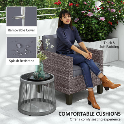 Single Rattan Armchair with Removable Cushions - Mixed Grey