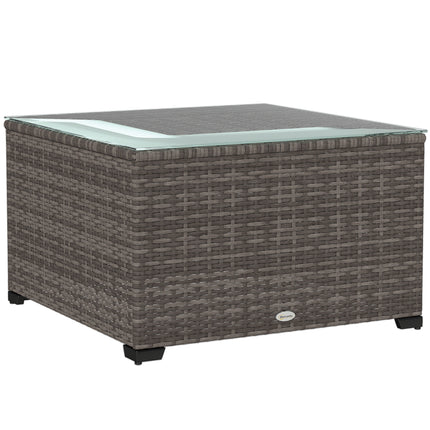 62cm Rattan Side Table with Tempered Glass Top - Black