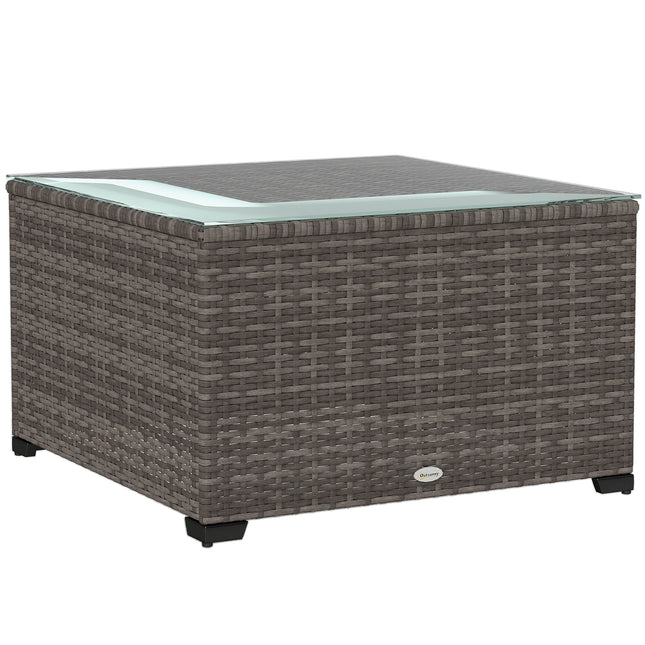 62cm Rattan Side Table with Tempered Glass Top - Black