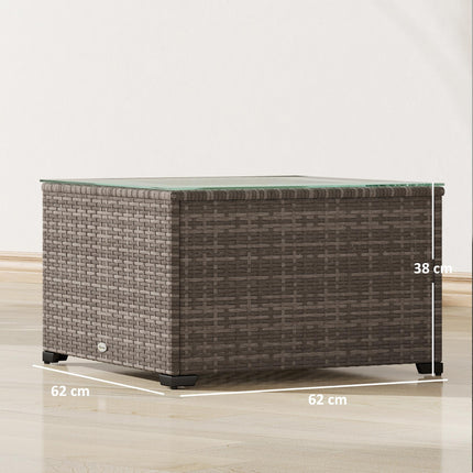 62cm Rattan Side Table with Tempered Glass Top - Black