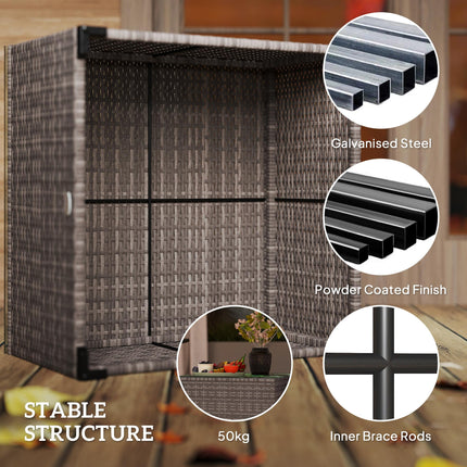 62cm Rattan Side Table with Tempered Glass Top - Black