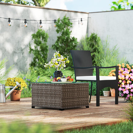 62cm Rattan Side Table with Tempered Glass Top - Black
