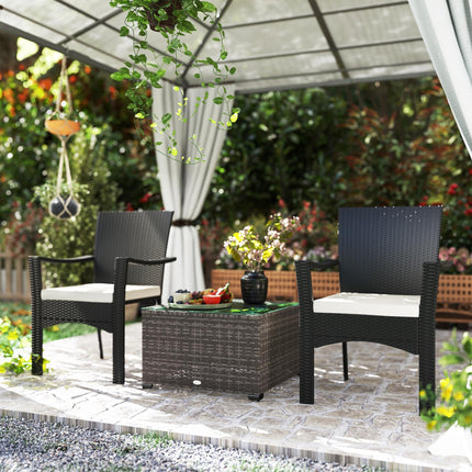 62cm Rattan Side Table with Tempered Glass Top - Black