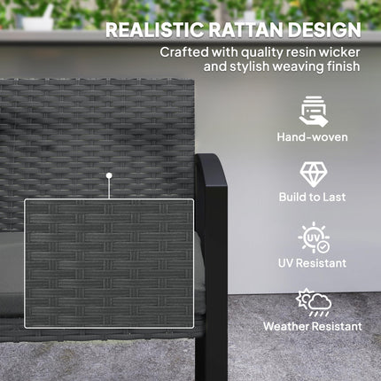 Two-Seater Rattan Garden Bench with Cushion - Grey/Black