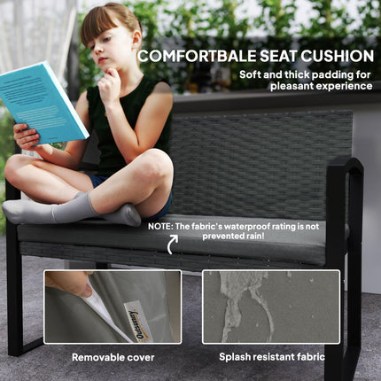 Two-Seater Rattan Garden Bench with Cushion - Grey/Black