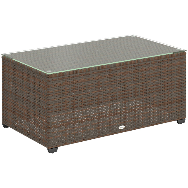 90 x 50cm Rattan Side Table with Tempered Glass Top - Brown