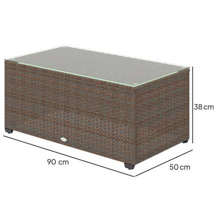 90 x 50cm Rattan Side Table with Tempered Glass Top - Brown