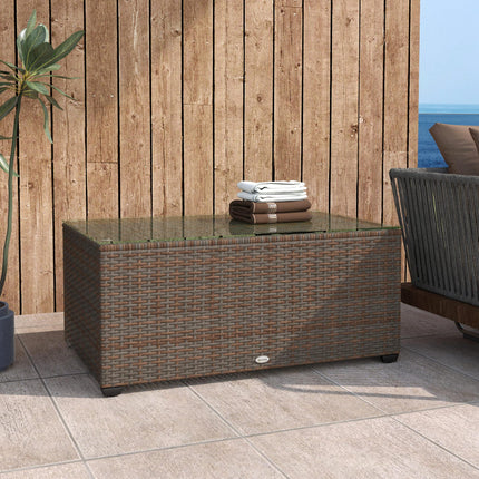 90 x 50cm Rattan Side Table with Tempered Glass Top - Brown