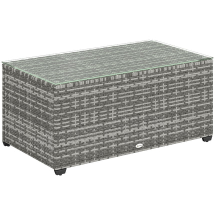 90 x 50cm Rattan Side Table with Glass Top - Light Grey
