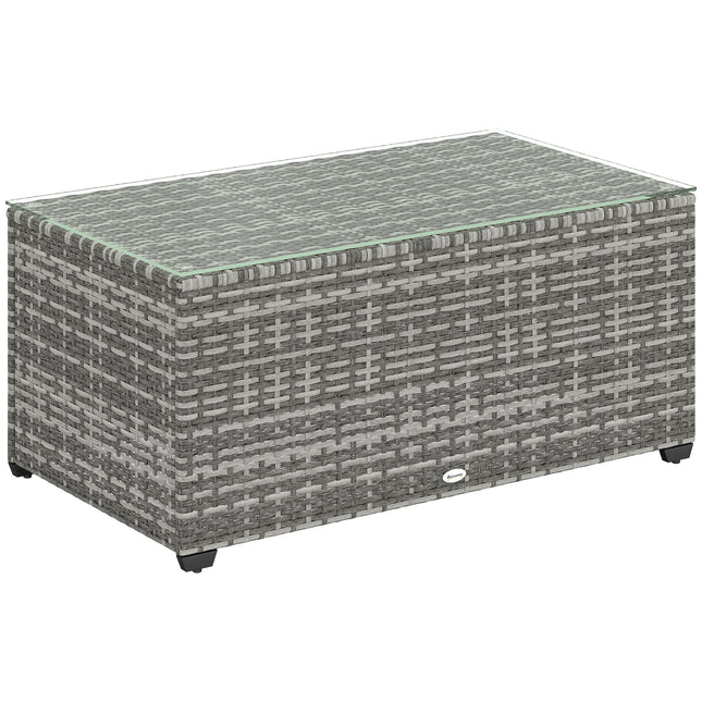 90 x 50cm Rattan Side Table with Glass Top - Light Grey