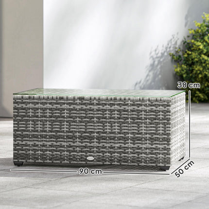 90 x 50cm Rattan Side Table with Glass Top - Light Grey