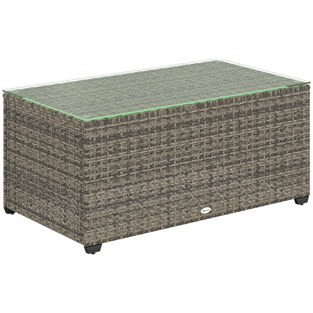 Rattan Side Table with Tempered Glass Top 90x50cm - Dark Grey