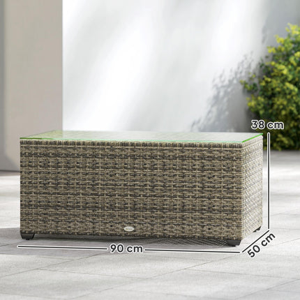 Rattan Side Table with Tempered Glass Top 90x50cm - Dark Grey