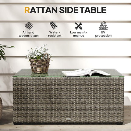 Rattan Side Table with Tempered Glass Top 90x50cm - Dark Grey