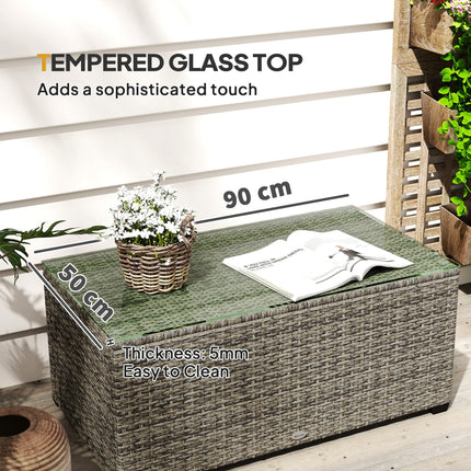 Rattan Side Table with Tempered Glass Top 90x50cm - Dark Grey
