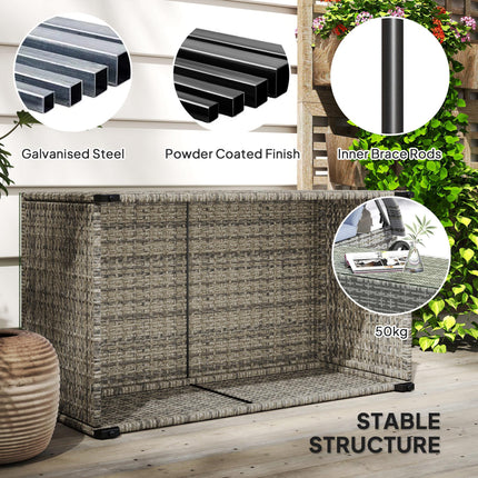 Rattan Side Table with Tempered Glass Top 90x50cm - Dark Grey
