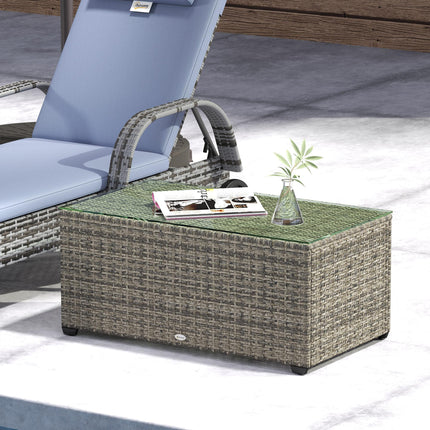 Rattan Side Table with Tempered Glass Top 90x50cm - Dark Grey