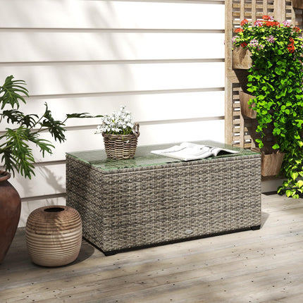 Rattan Side Table with Tempered Glass Top 90x50cm - Dark Grey