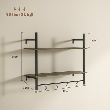Wall Mounted Floating Shelves with 4 Hooks, Rustic Wall Shelf Unit for Living Ro