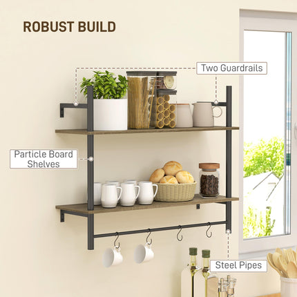 Wall Mounted Floating Shelves with 4 Hooks, Rustic Wall Shelf Unit for Living Ro